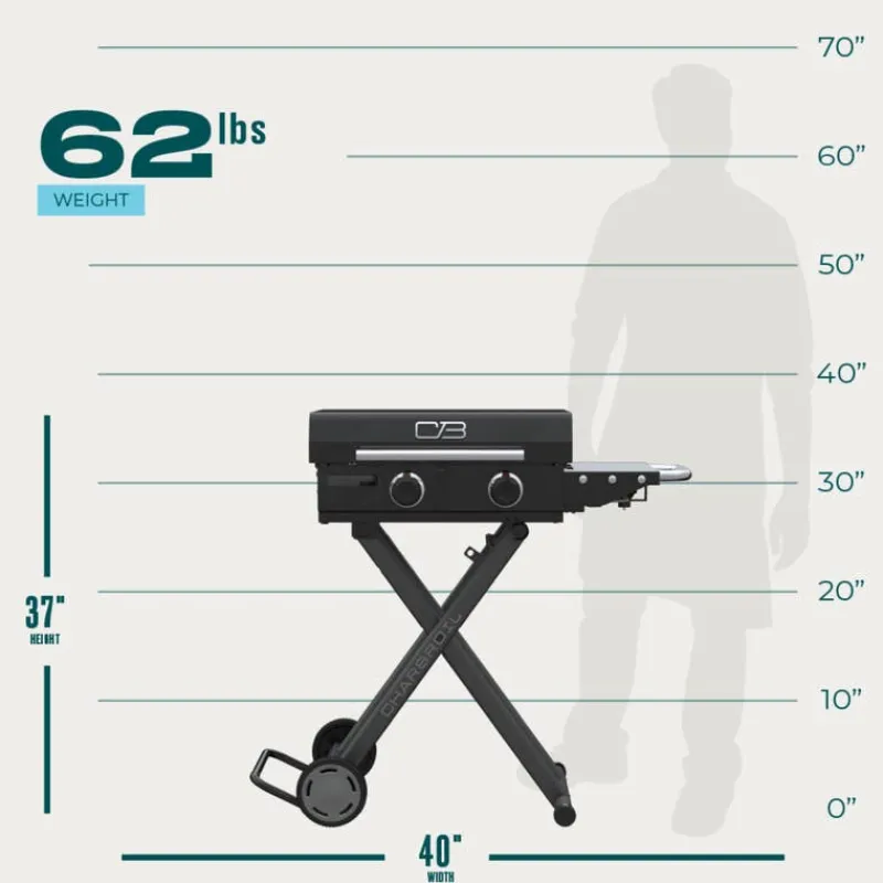 CHARBROIL 22 in Portable Propane Gas Griddle with Folding Cart and 2 Burners - 24 000 BTU
