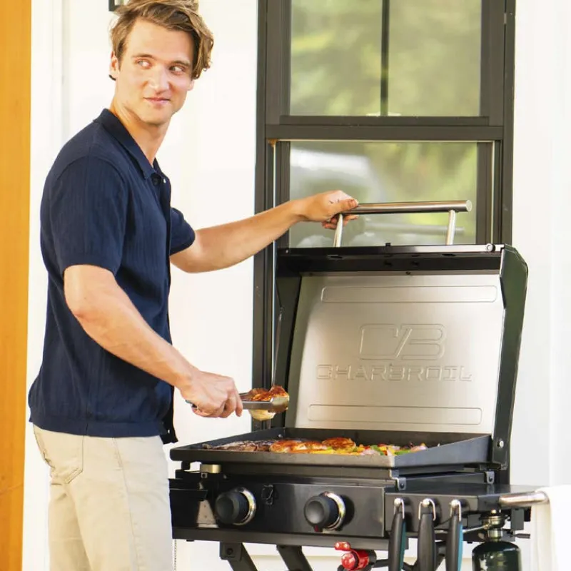 CHARBROIL 22 in Portable Propane Gas Griddle with Folding Cart and 2 Burners - 24 000 BTU