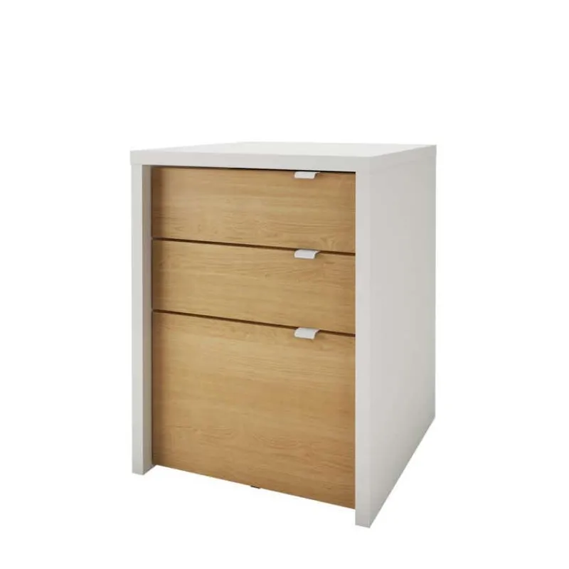 Nexera Chrono Filing Cabinet, 3-Drawer, White And Natural Maple -