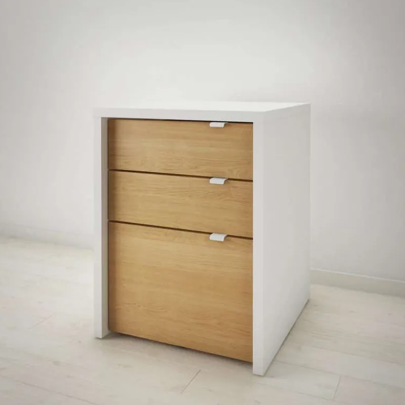 Nexera Chrono Filing Cabinet, 3-Drawer, White And Natural Maple -