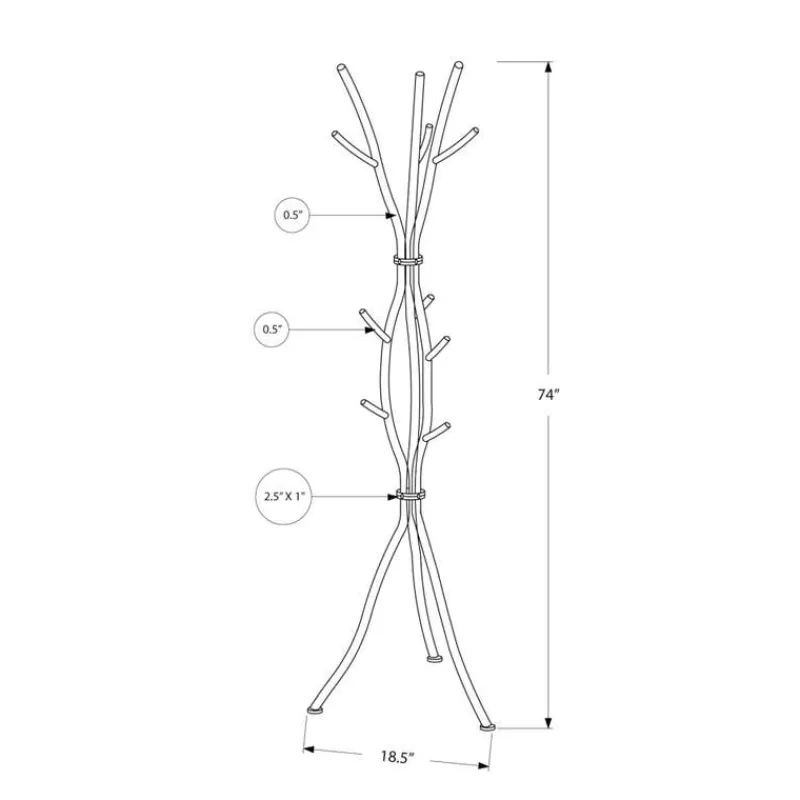 Monarch Coat rack - 8 hooks / branch shaped / contemporary hammered metal - 74"h - si