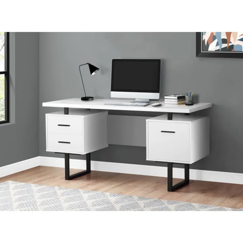 Monarch Computer desk - 3 storage drawers / reversible / floating desktop - 60"l - wh -