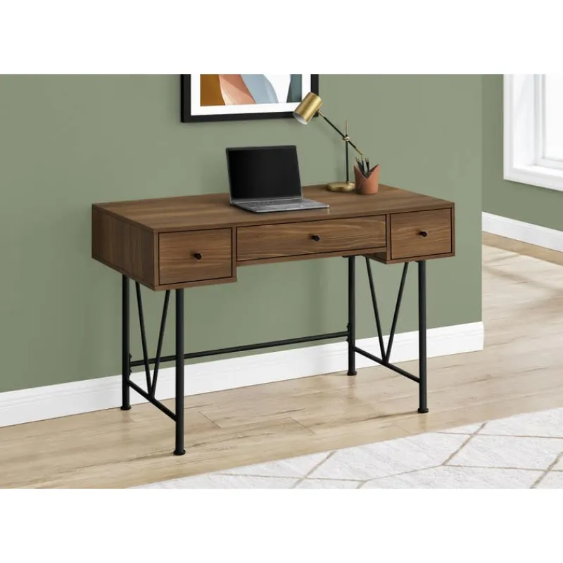 Monarch Computer desk - 3 storage drawer / metal legs v-shape design - 42"l - -