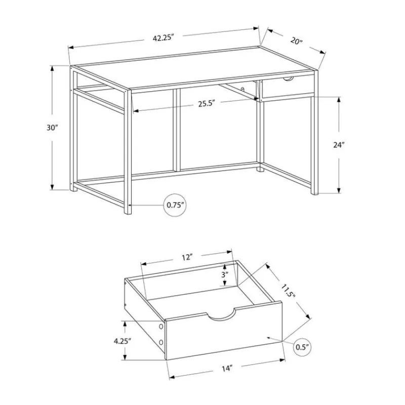 Monarch Computer desk - 1 storage drawer / metal frame - 42"l - wood-look -
