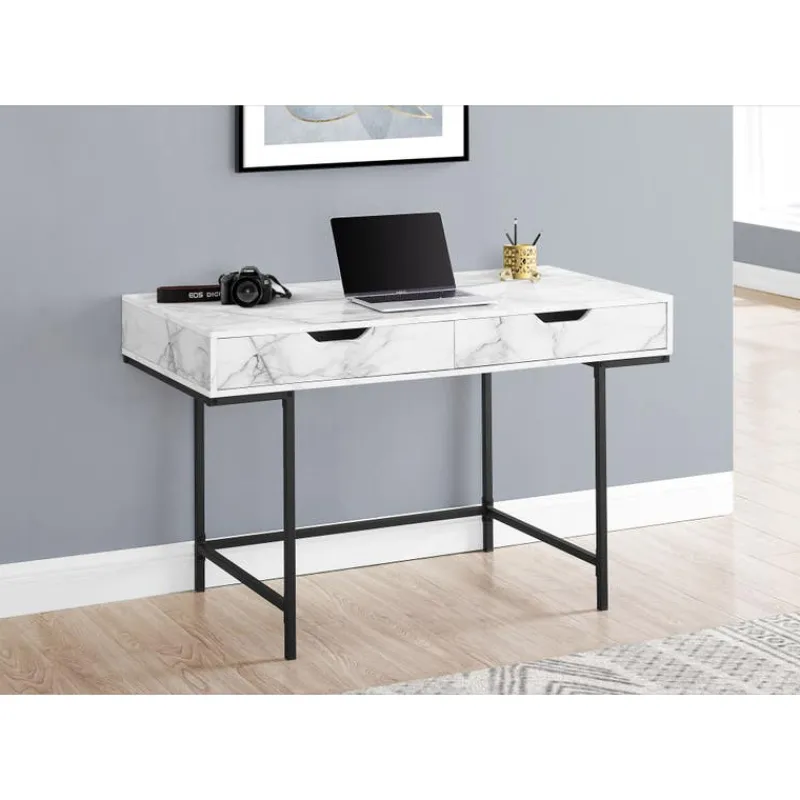Monarch Computer desk - 2 storage drawers / recessed metal legs - 48"l - marble -