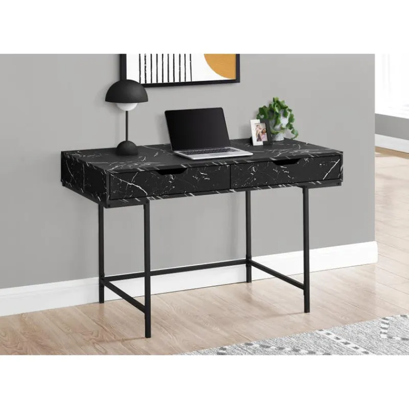 Monarch Computer desk - 2 storage drawers / recessed metal legs - 48"l - marble -