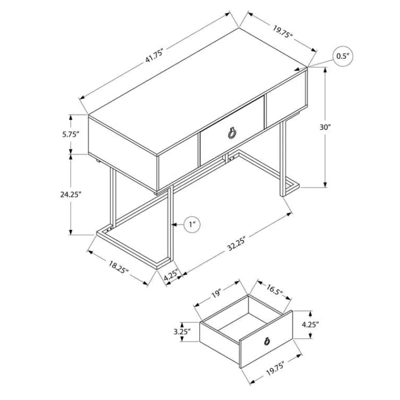 Monarch Computer desk - 1 storage drawer / metal base - 42"l - / black -