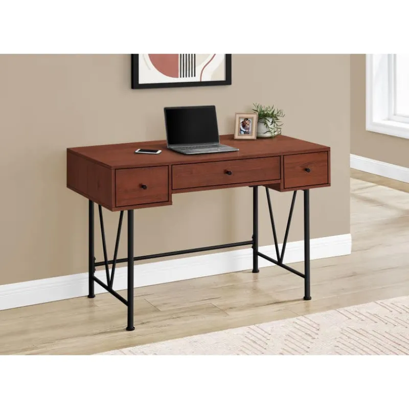 Monarch Computer desk - 3 storage drawer / metal legs v-shape design - 42"l - -