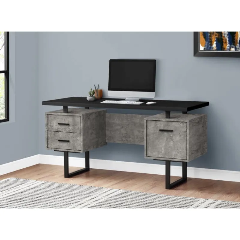 Monarch Computer desk - 3 storage drawers / reversible / floating desktop - 60"l - bl -