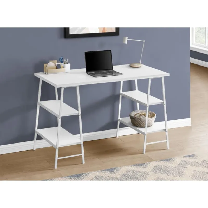 Monarch Computer desk - 3 tiers / 4 open shelves / sawhorse style - 48"l - / wh -