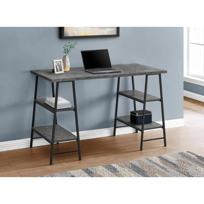 Monarch Computer desk - 3 tiers / 4 open shelves / sawhorse style - 48"l - stone -