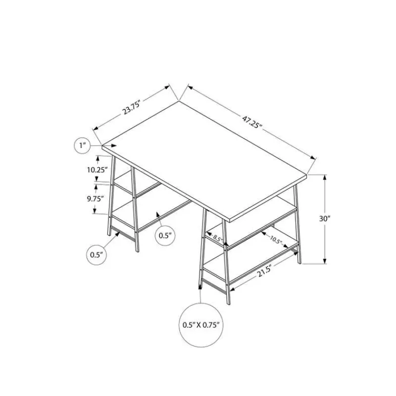 Monarch Computer desk - 3 tiers / 4 open shelves / sawhorse style - 48"l - wo -