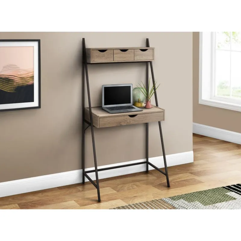 Monarch Computer desk - 2 tiers / 4 storage drawers / ladder style - 32"l - dark taup -