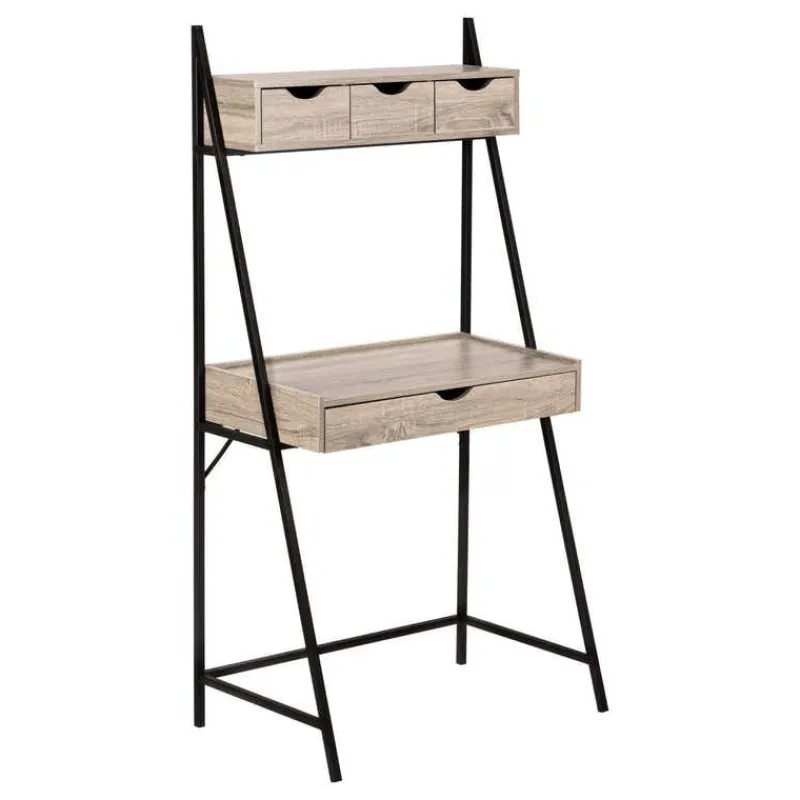 Monarch Computer desk - 2 tiers / 4 storage drawers / ladder style - 32"l - dark taup -