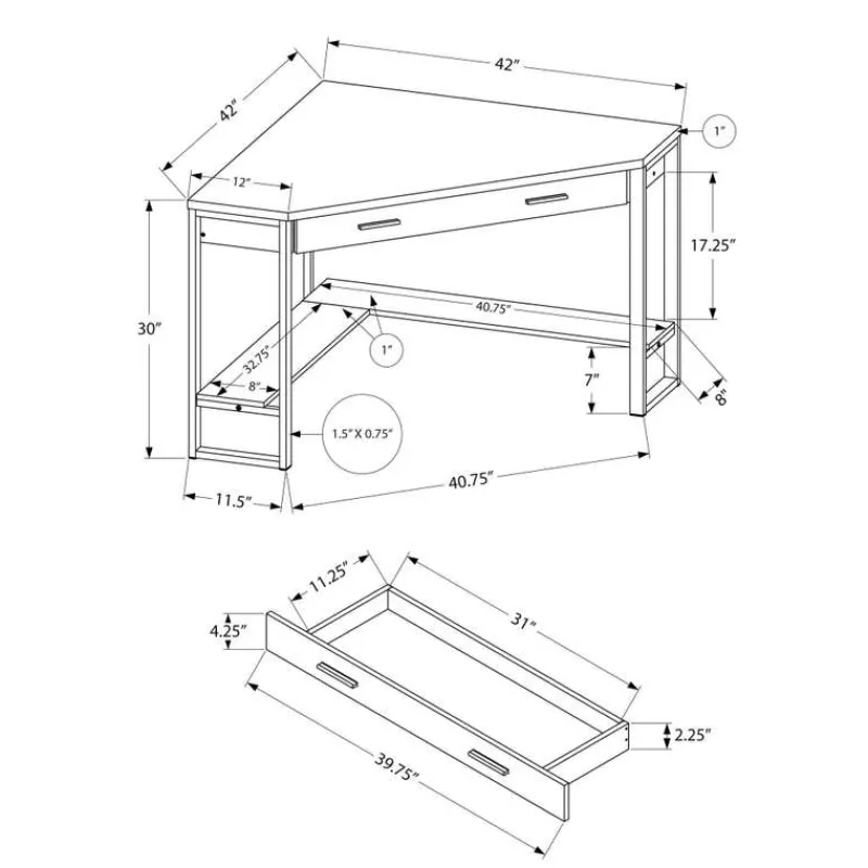 Monarch Computer desk - 42"l / / grey top corner / -