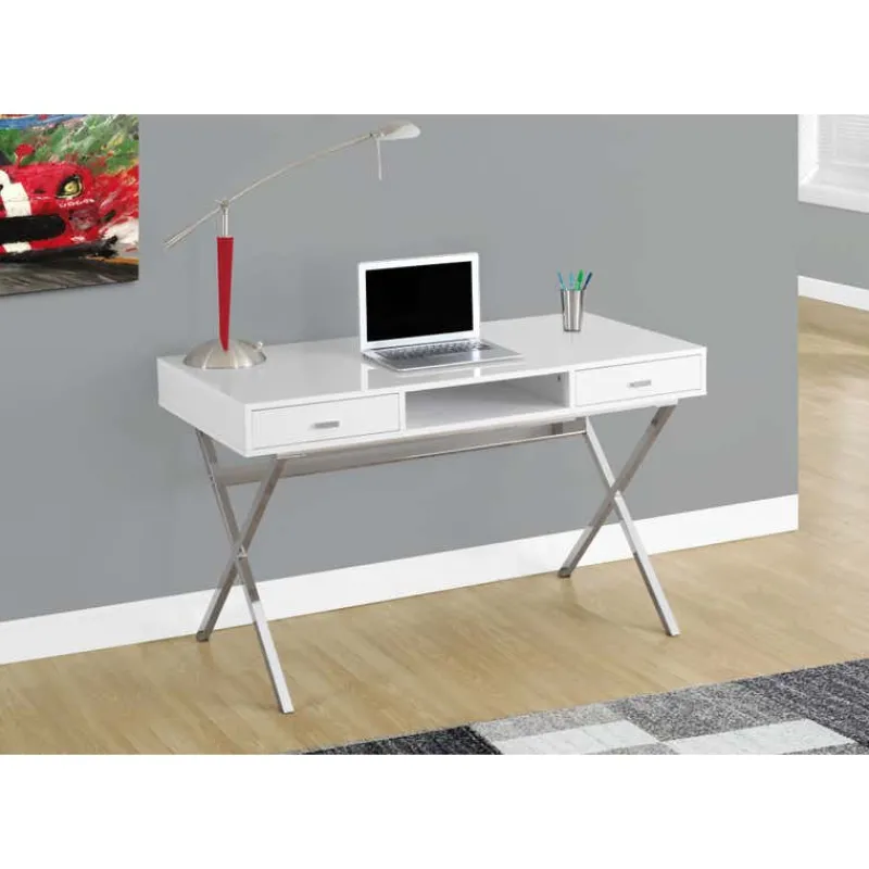 Monarch Computer desk - 48"l / glossy / chrome metal -