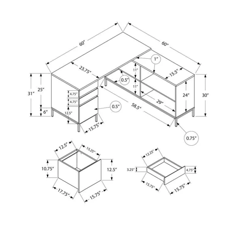 Monarch Computer desk - 60"l / rustic l-shaped corner -