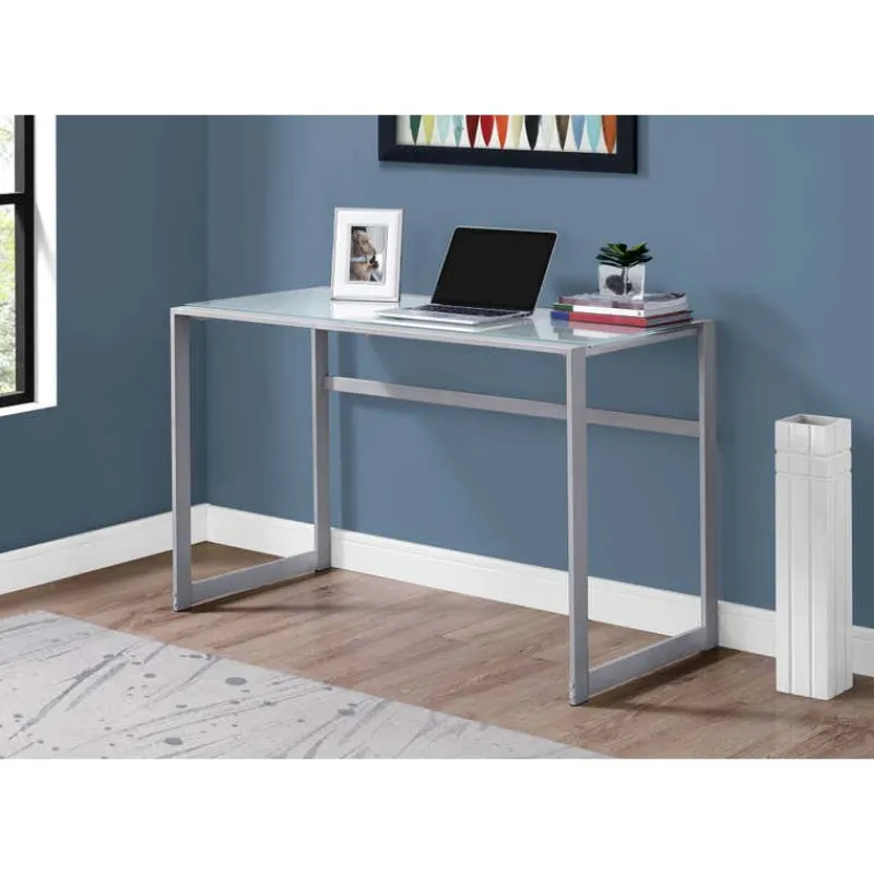 Monarch Computer desk - 48"l / metal/ white tempered glass -