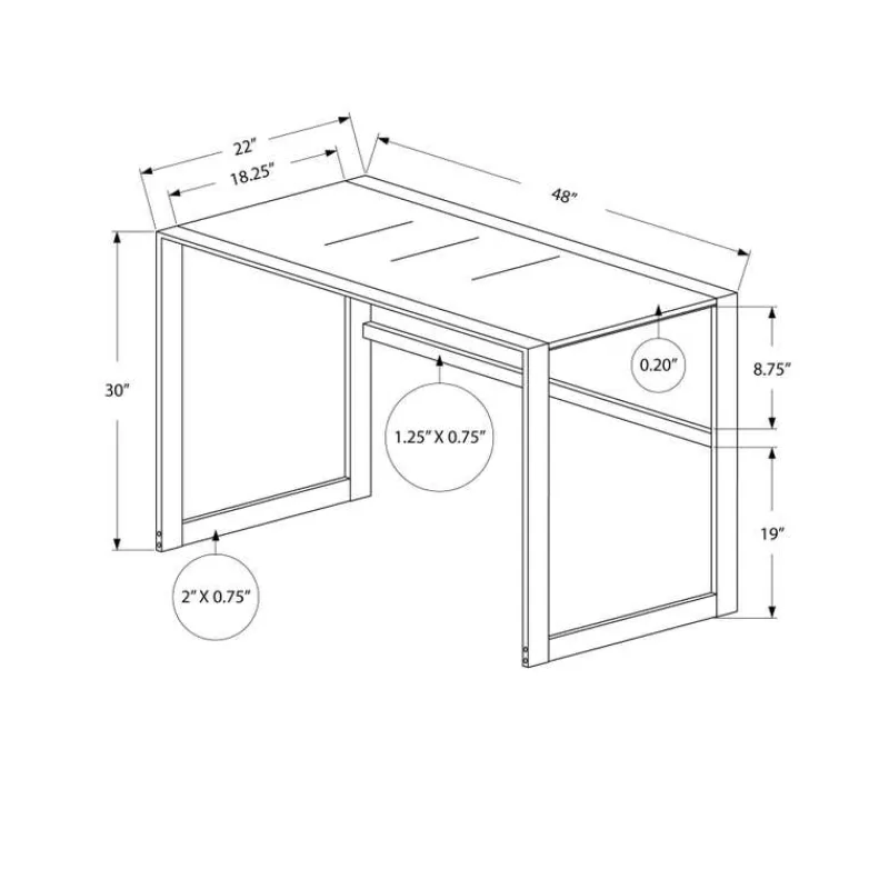 Monarch Computer desk - 48"l / metal/ white tempered glass -