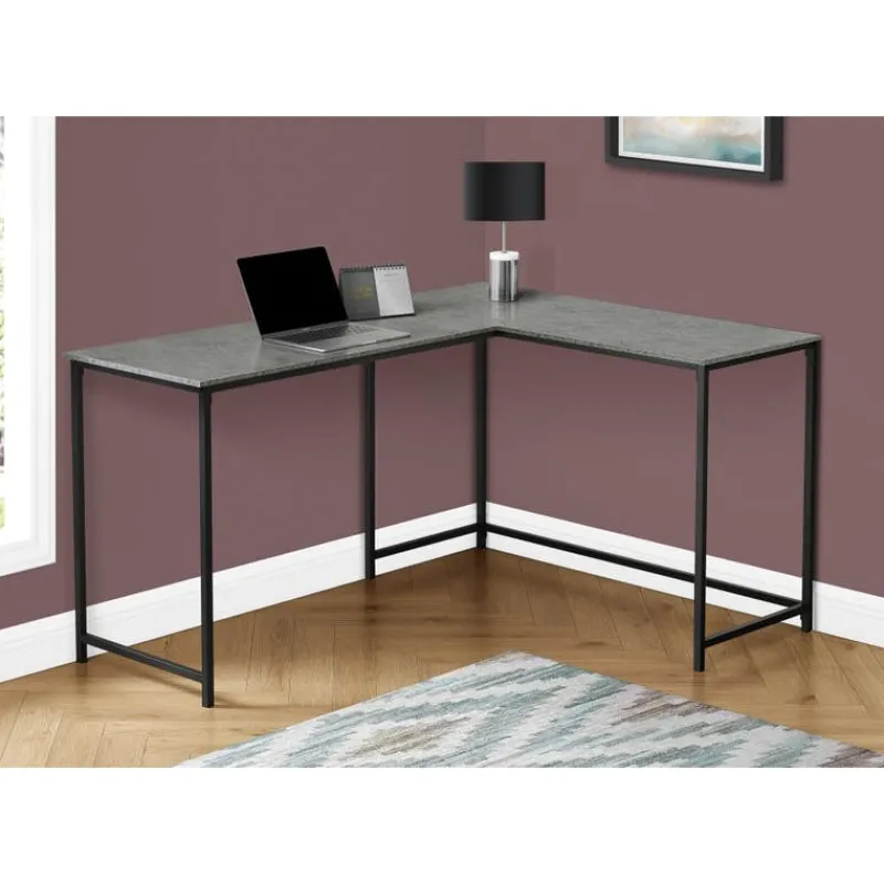 Monarch Computer desk - 58"l/ stone-look/ black metal corner -