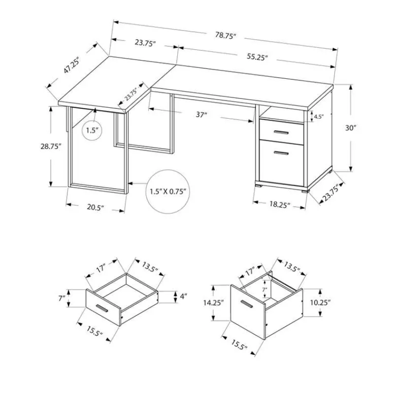 Monarch Computer desk - 80"l / cement-look left/right face -