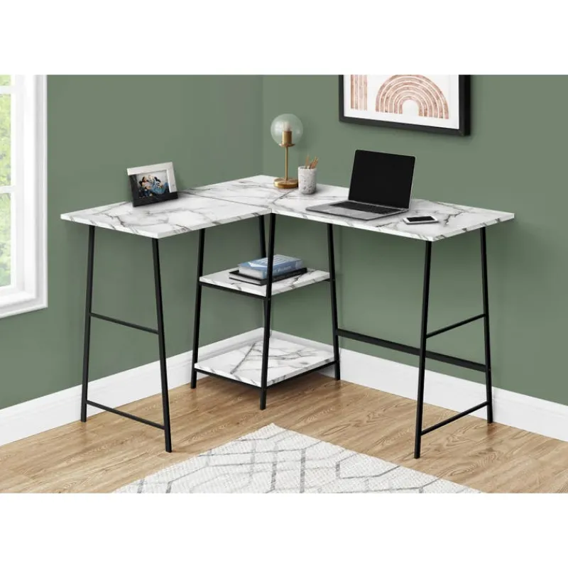 Monarch Computer desk - l-shaped / corner / 2 open shelves / sawhorse style - 47l x 4 -