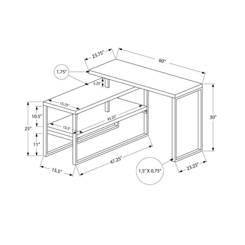 Monarch Computer desk - l-shaped / corner / 2 open shelves / 60"l x 47"w - / si -