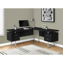 Monarch Computer desk - l-shaped / corner / 3 drawers / metal legs / reversible - 71" -