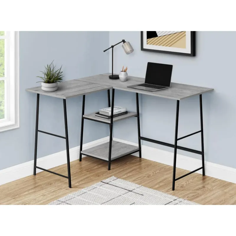 Monarch Computer desk - l-shaped / corner / 2 open shelves / sawhorse style - 47l x 4 -