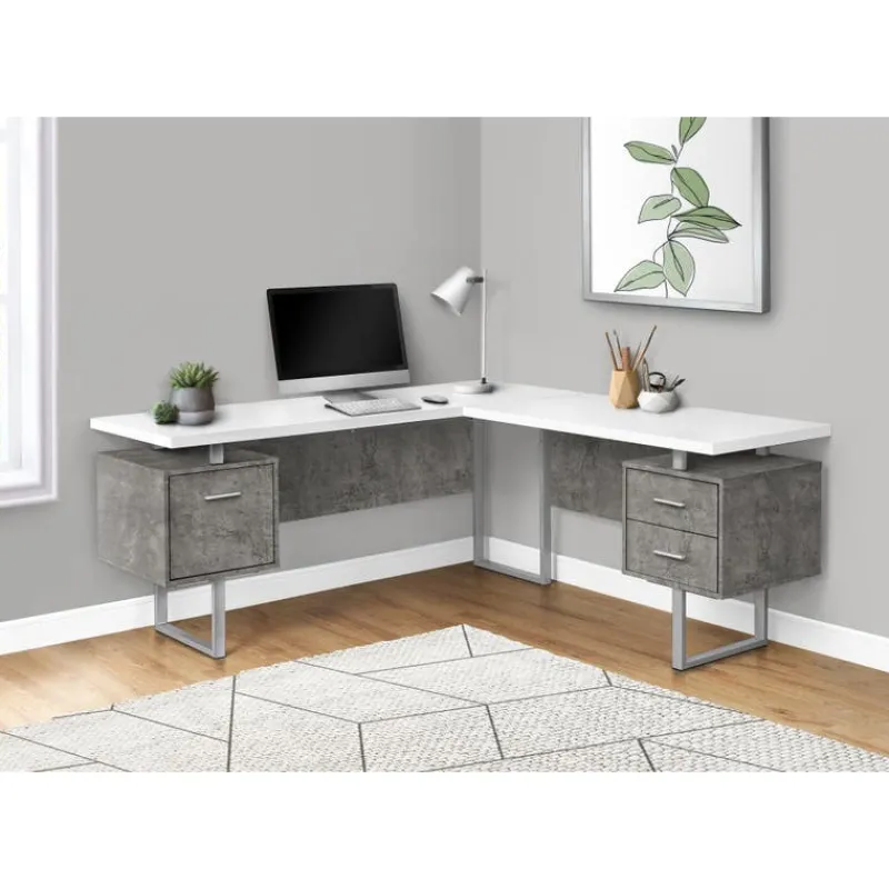 Monarch Computer desk - l-shaped / corner / 3 drawers / metal legs / reversible - 71" -