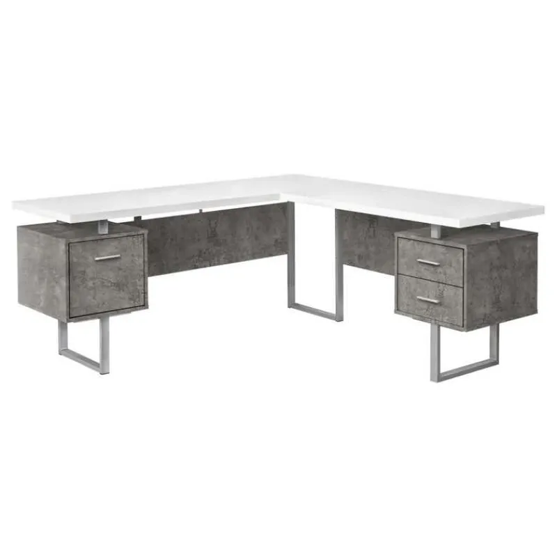 Monarch Computer desk - l-shaped / corner / 3 drawers / metal legs / reversible - 71" -