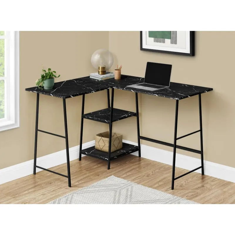 Monarch Computer desk - l-shaped / corner / 2 open shelves / sawhorse style - 47l x 4 -