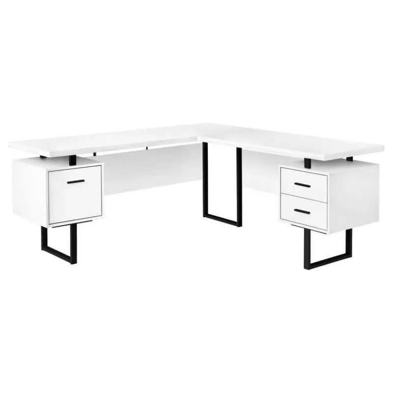 Monarch Computer desk - l-shaped / corner / 3 drawers / metal legs / reversible - 71" -