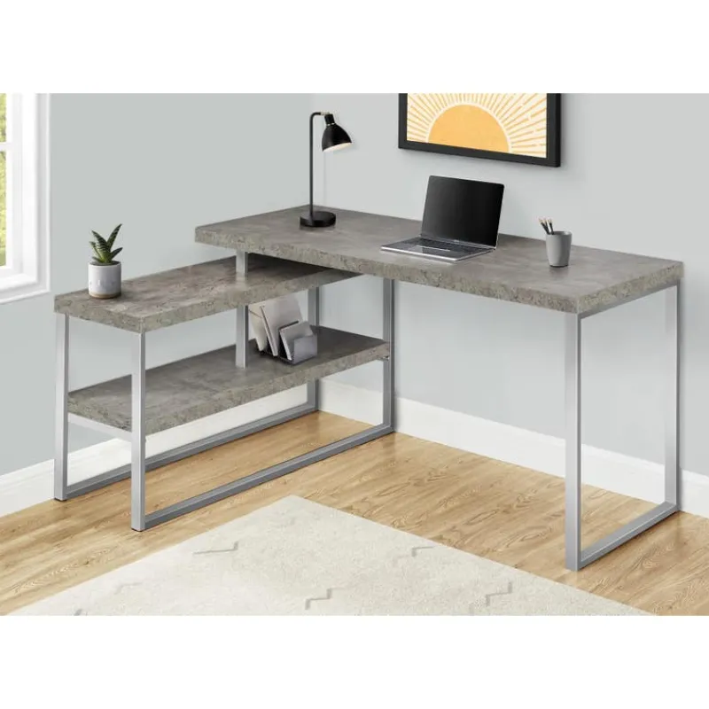 Monarch Computer desk - l-shaped / corner / 2 open shelves / 60"l x 47"w - concr -