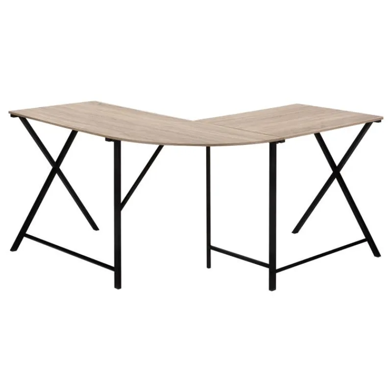 Monarch Computer desk - l-shaped / rounded corner / metal base with x-shaped sides - -