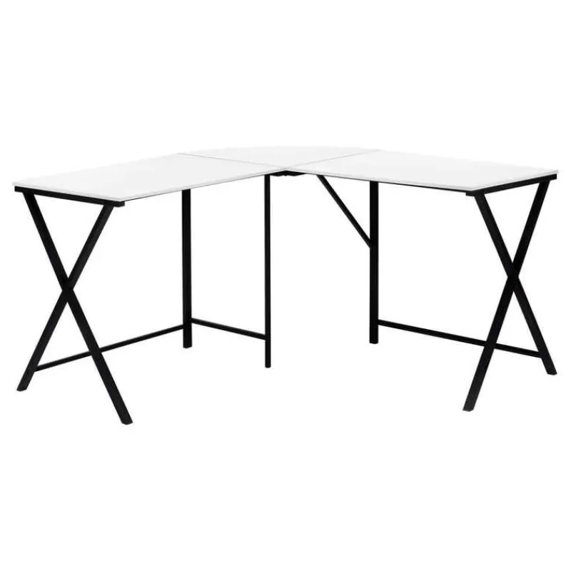 Monarch Computer desk - l-shaped / rounded corner / metal base with x-shaped sides - -