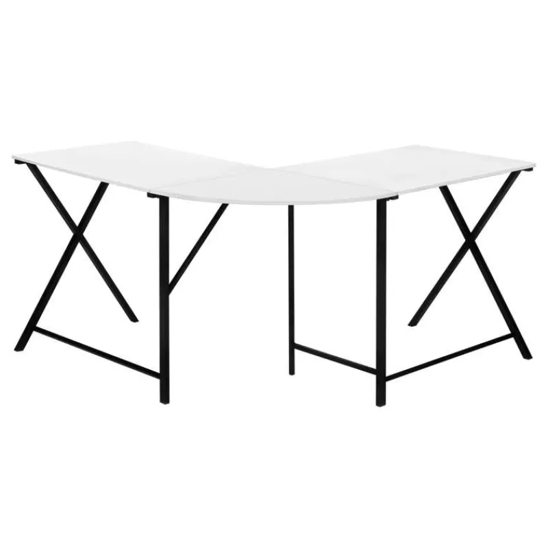 Monarch Computer desk - l-shaped / rounded corner / metal base with x-shaped sides - -
