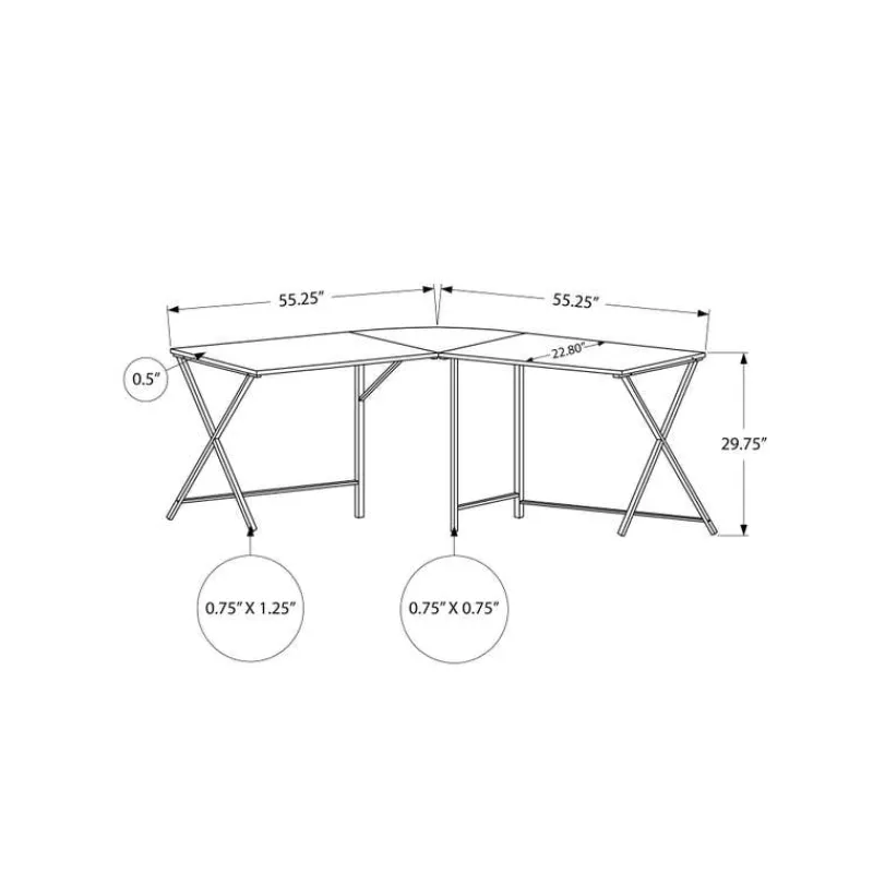 Monarch Computer desk - l-shaped / rounded corner / metal base with x-shaped sides - -