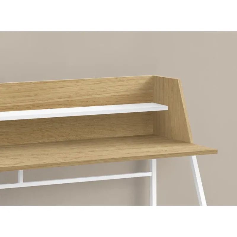 Monarch Computer desk - small hutch / 1 shelf / trapezoid-shaped legs - 48"l - natura -