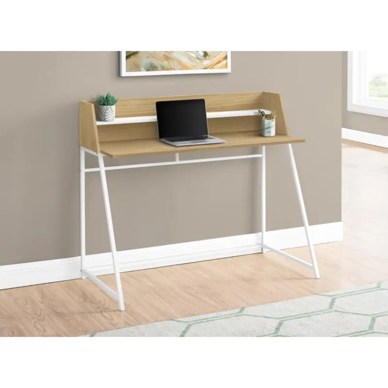 Monarch Computer desk - small hutch / 1 shelf / trapezoid-shaped legs - 48"l - natura -