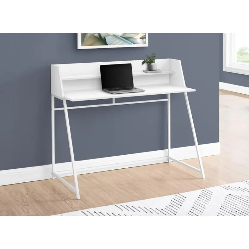 Monarch Computer desk - small hutch / 1 shelf / trapezoid-shaped legs - 48"l - -