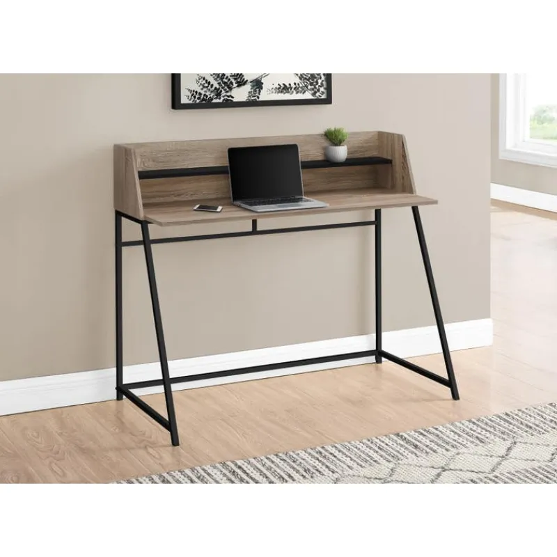 Monarch Computer desk - small hutch / 1 shelf / trapezoid-shaped legs - 48"l - dark t -