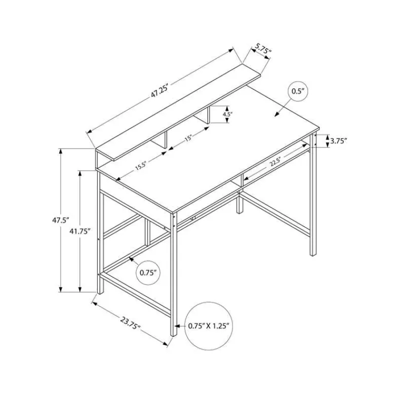 Monarch Computer desk - standing height / hutch / 2 open shelves - 48"l - / bla -