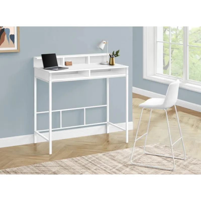 Monarch Computer desk - standing height / hutch / 2 open shelves - 48"l - / whi -