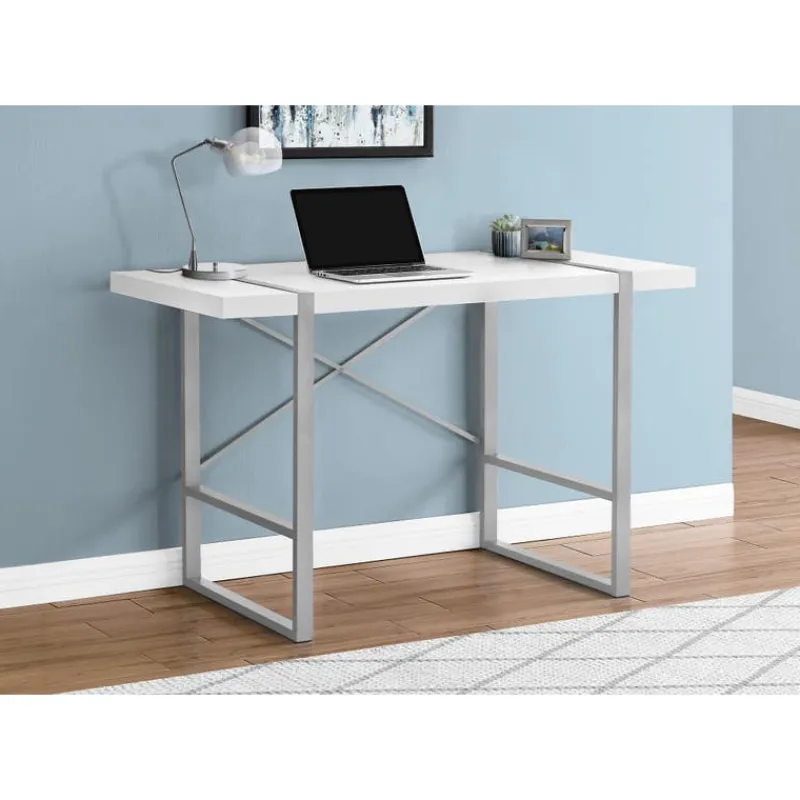 Monarch Computer desk - thick-panel desktop / inset metal legs - 48"l - / silve -
