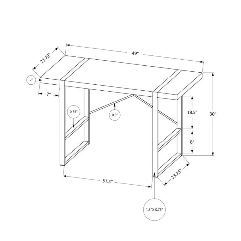 Monarch Computer desk - thick-panel desktop / inset metal legs - 48"l - / silve -