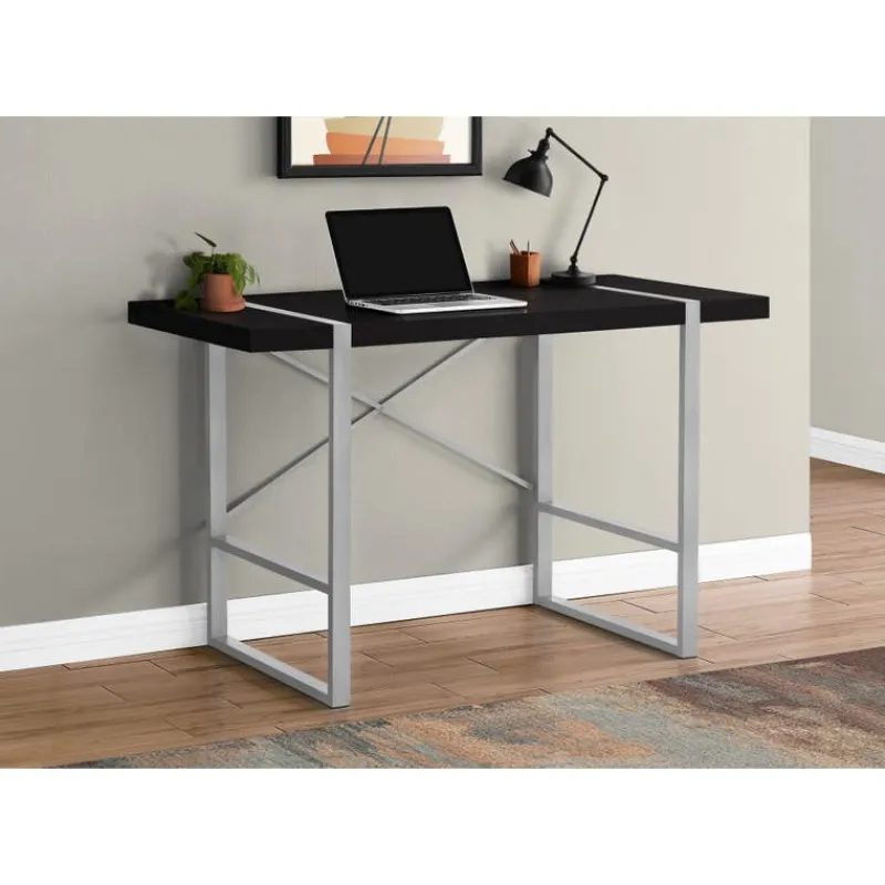 Monarch Computer desk - thick-panel desktop / inset metal legs - 48"l - / silve -