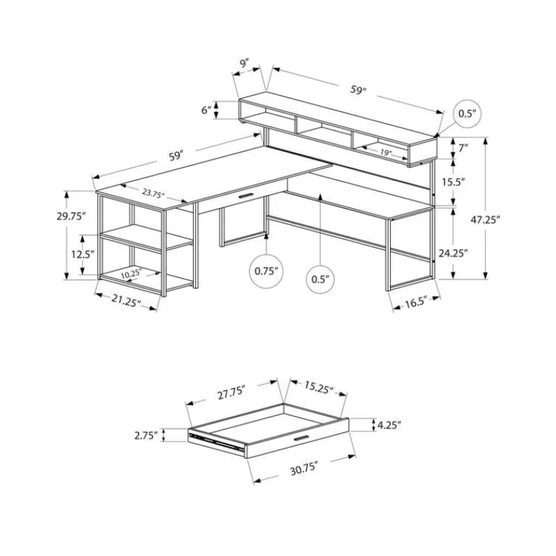 Monarch Computer desk - / silver metal corner -