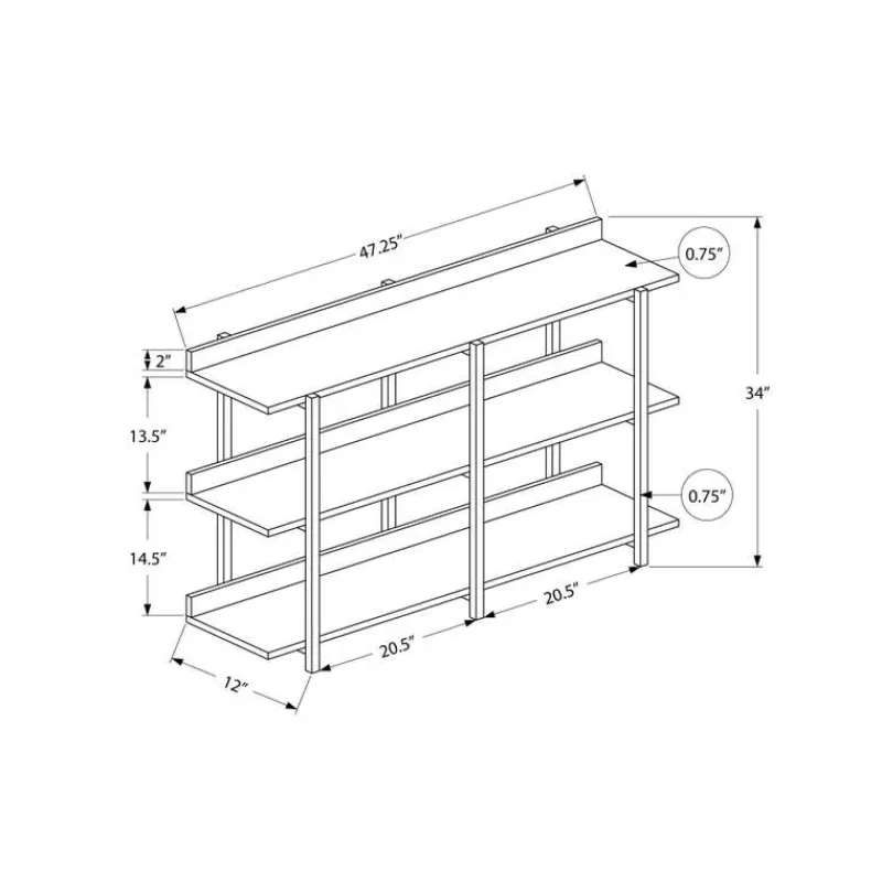 Monarch Console table - 3 tier / shelves / rectangular / metal legs - 48"l - / -