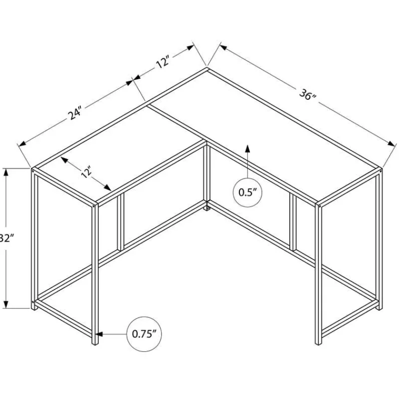 Monarch Console table - l-shaped / corner / metal frame - 36"l - -